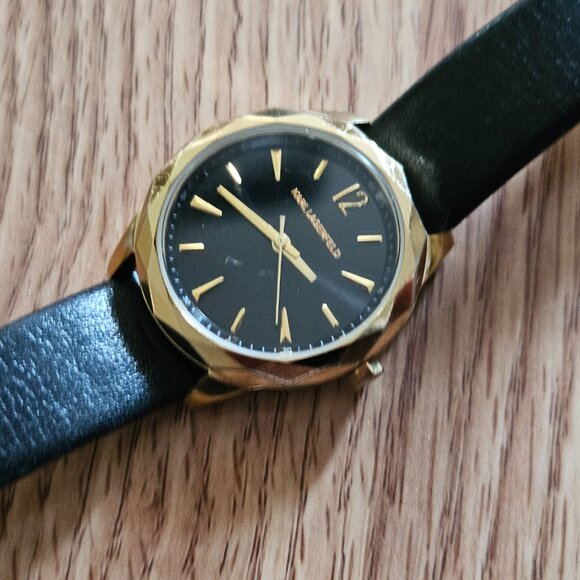 Karl Lagerfeld Women Watch Black Leather Band Gold Tone Case WristWatch main image 4